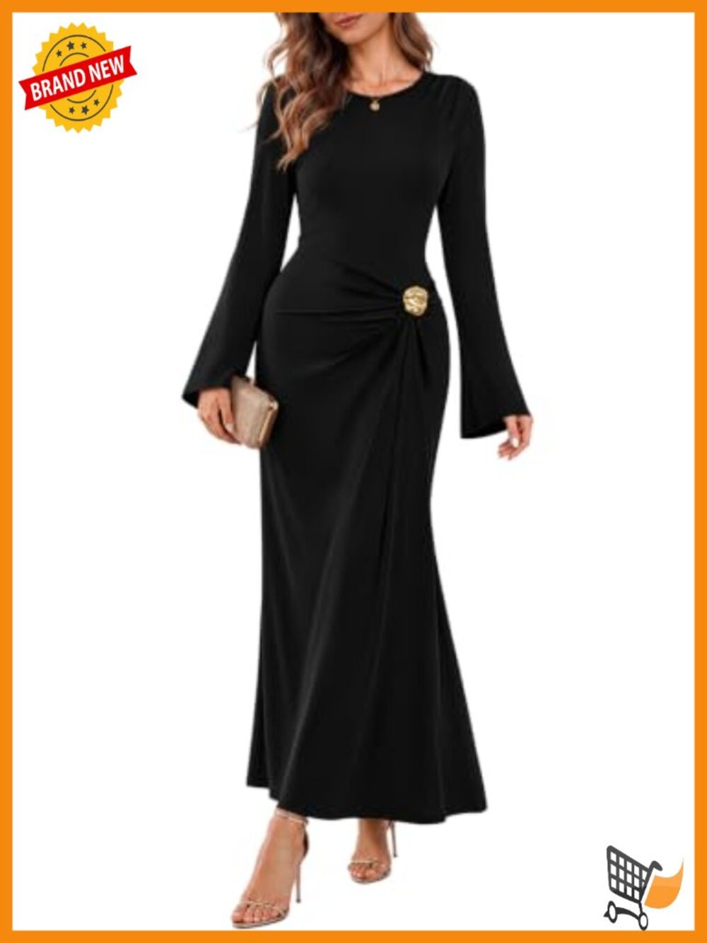 Sipaya Maxi Bodycon Dress Long Sleeve Boat Neck Wedding Guest Cocktail Party